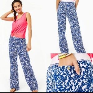 NWT- Lilly Pulitzer Beach Palazzo Pant: Oyster Bay Blue “Krillin It”
